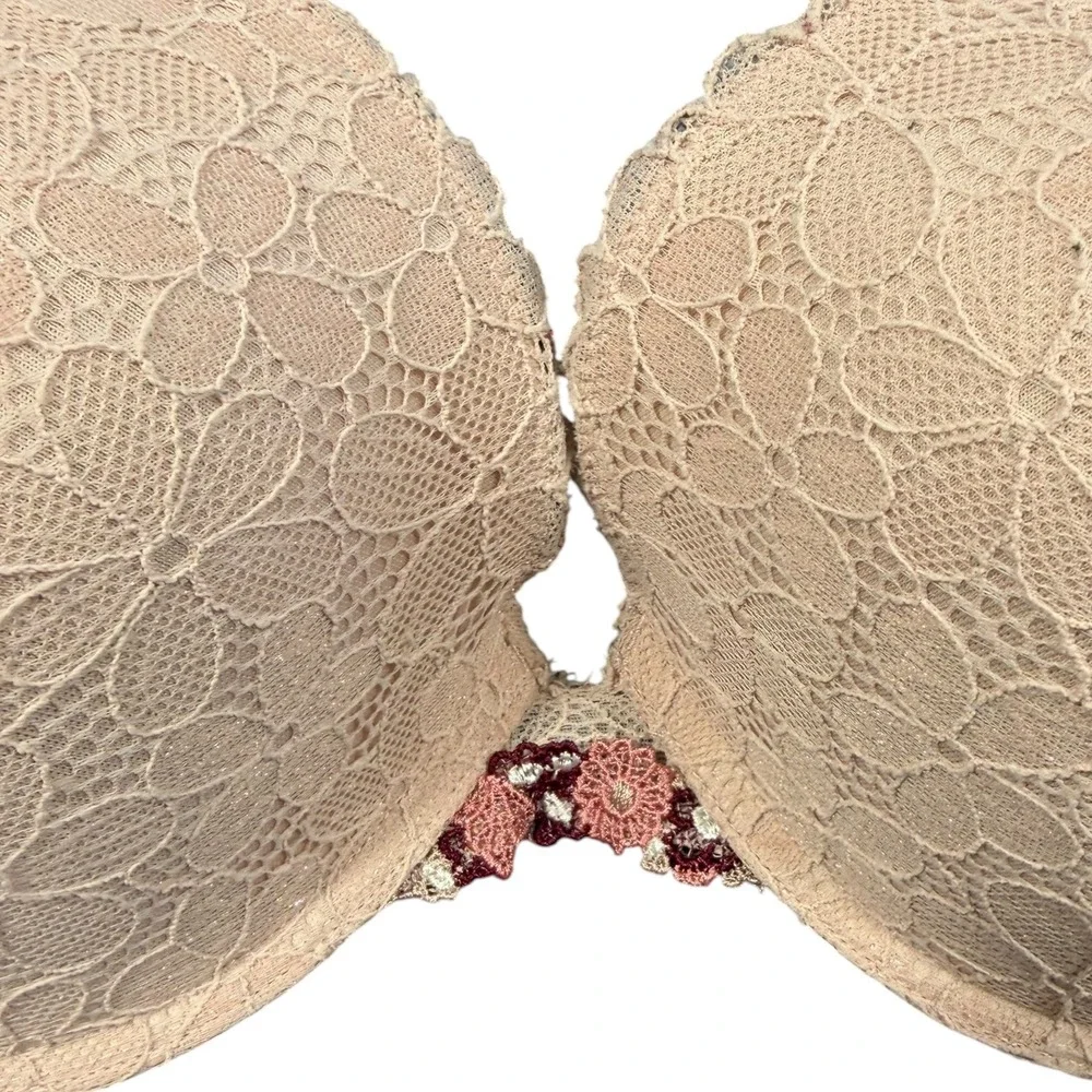 Jessica Simpson Bra Womens‎ 38D Rose Smoke Pink Lace Floral Embroidered Push Up